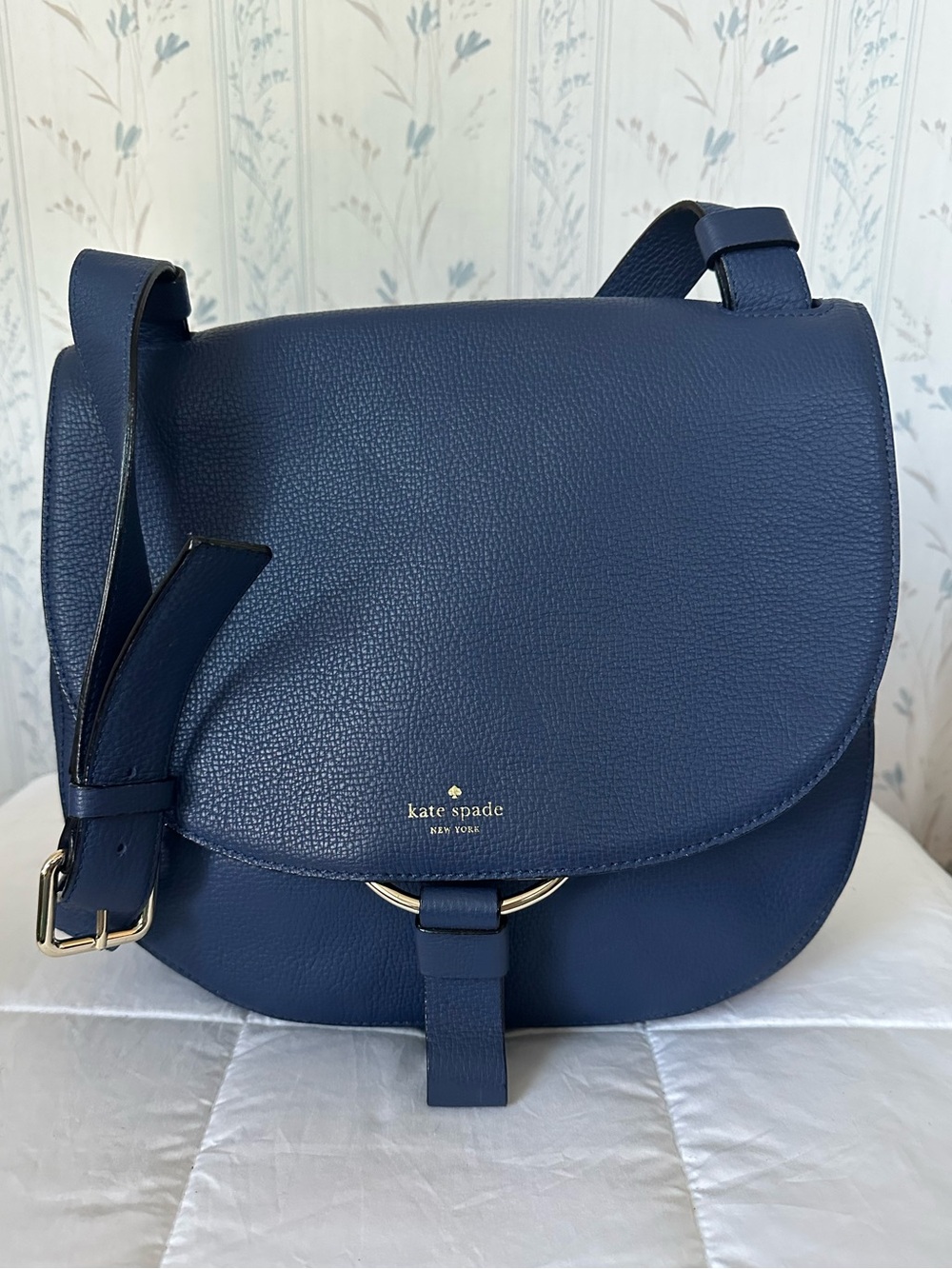 Kate Spade Navy Pebbled Leather Saddle Bag